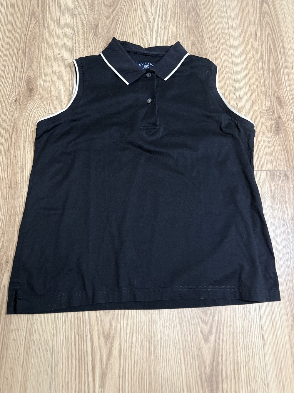 Cutter & Buck Black Sleeveless Polo Tank with White Piping